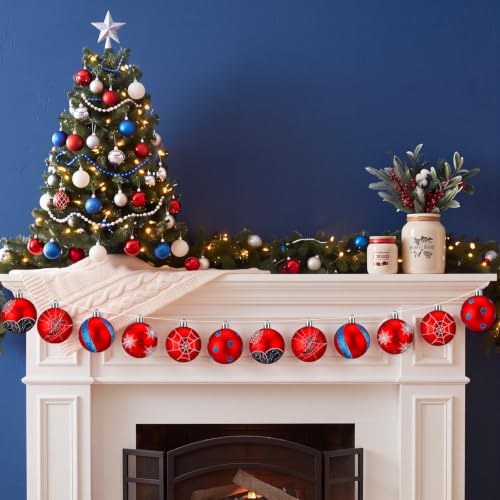 Red Spider Web Christmas Ornaments Set - 12 pcs, 2.36" Holiday Decorations