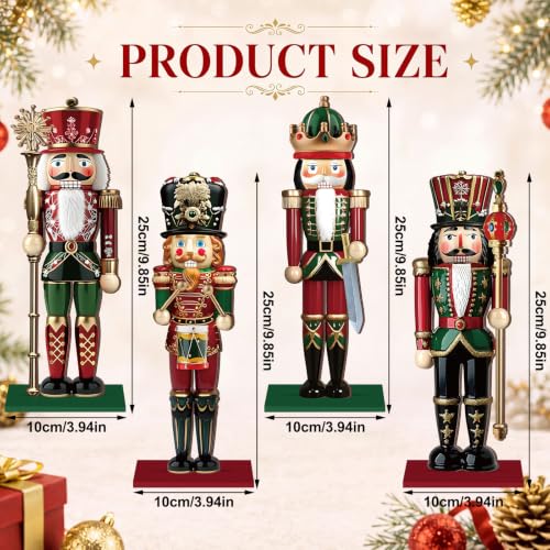 4 Pcs Wooden Christmas Nutcracker Tabletop Decor - 9.85 Inch Holiday Soldier Set