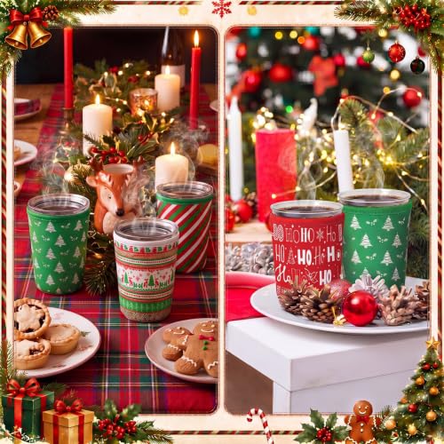 Xmas 12 Pcs Reusable Christmas Coffee Sleeves Insulator Red Green Holiday Design