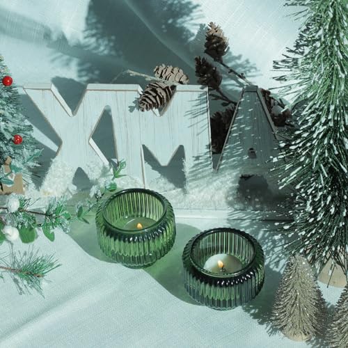 Woho Green Ribbed Taper Candle Holders (Set of 8) – Double-Sided, Vintage Glass