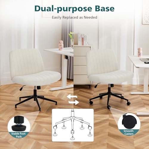 OLIXIS Criss Cross Chair with Wheels & Foot Pads, Wide Seat Armless Vanity Desk Chair