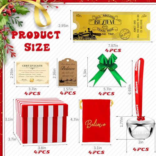4-Piece Believe Sleigh Bell Set with Gift Bags and Holiday Keepsakes