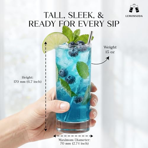 LEMONSODA 15oz Clear Highball Glass Set of 48 - Modern Cocktail Glassware