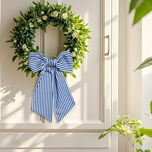 Blue and White Striped Wreath Sash for Front Door 59 x 5.1 Inch