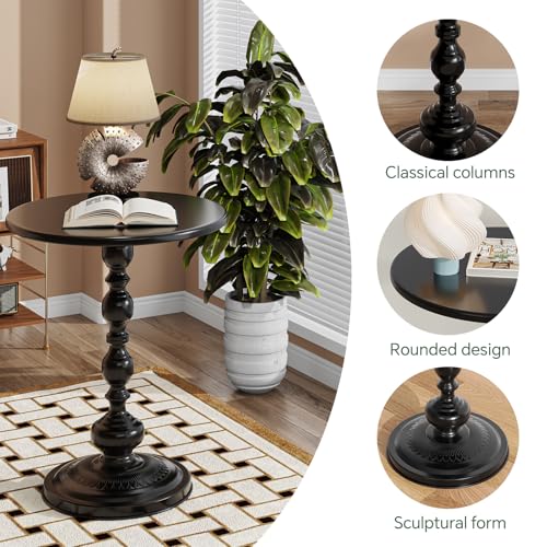 Small Round Side Table - Metal Pedestal End Table for Living Room, Black