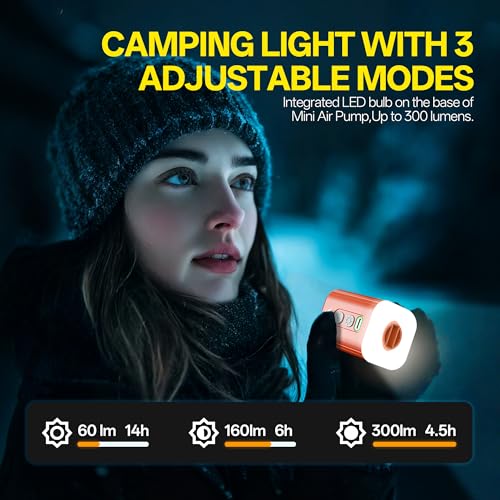 Portable Air Mattress Pump with 3-Level Camping Light