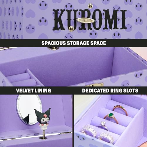 Purple Musical Jewelry Box for Girls, Kawaii Keepsake Organizer with Ring Holder