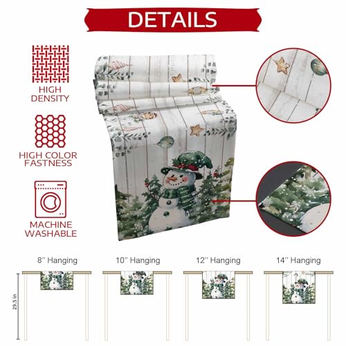 Gray Green Christmas Snowman Table Runner 120 Inches Long - Festive Holiday Decor