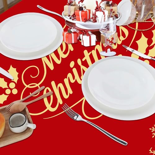 Faptoena 52x52 In Deer Christmas Tablecloth Square Red - Waterproof Holiday Table Cover
