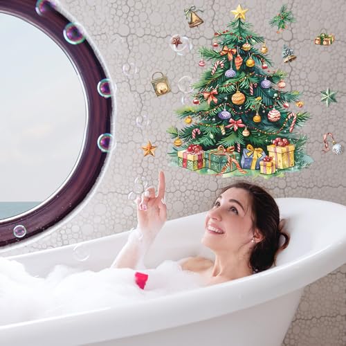 Green Christmas Tree Window Clings - Peel & Stick Holiday Wall Decals