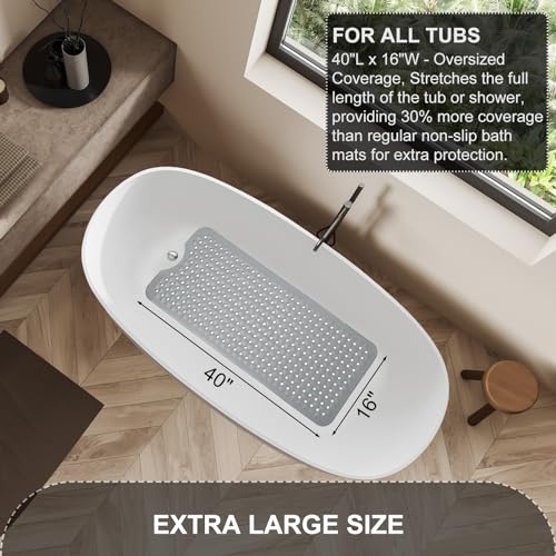 TEESHLY Non-Slip Bathtub Mat 40 x 16 Inch Extra Large Shower Mat