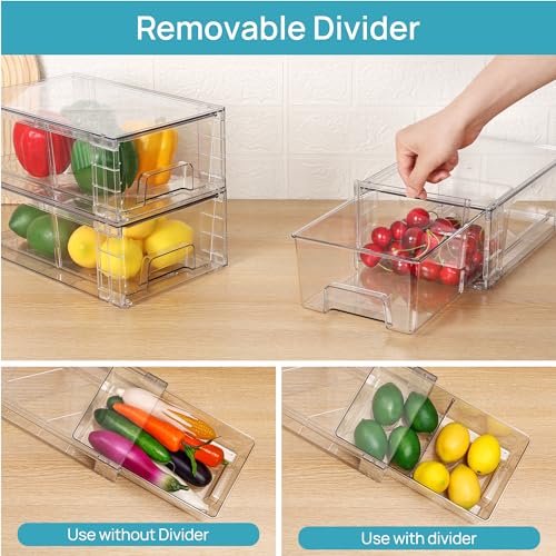 Clear Stackable Storage Drawers with Dividers 4-Pack