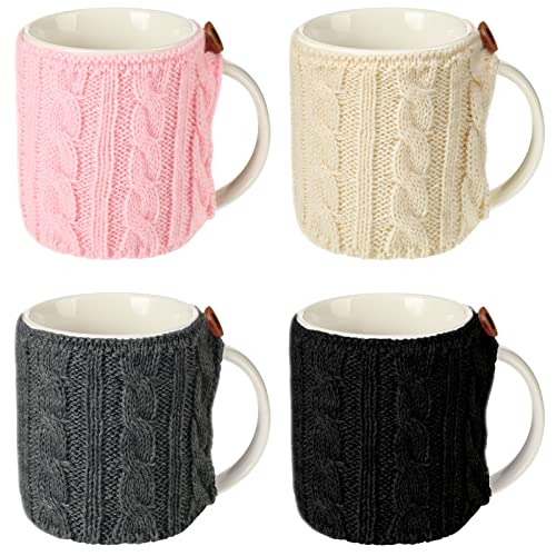 4 Pcs Reusable Knitted Coffee Mug Sleeves, Stretchy Wool Cup Cozy Set
