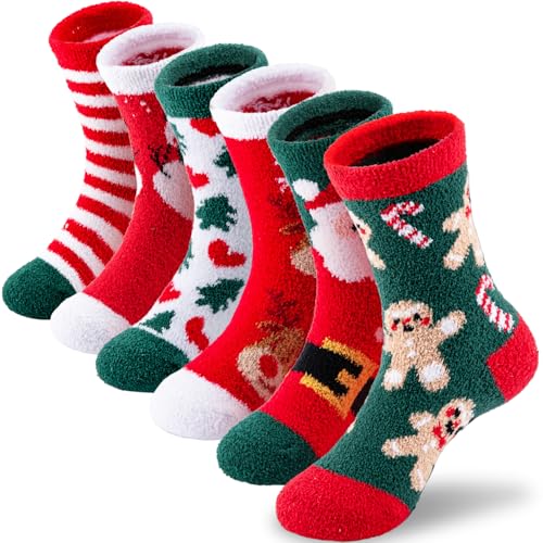 Girls Kids Fuzzy Non-Slip Grip Socks 8-12 Years Red - Toddler Slipper Socks