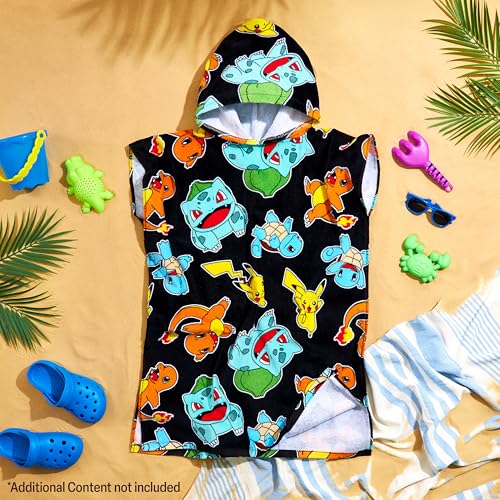Pokemon Kids Hooded Towel - Multicolor 10-13 Years Cotton Beach & Pool Wrap