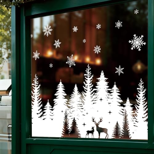 Whaline 6 Pack Christmas Window Clings - White Xmas Tree Snowflake Elk Designs (Variation: Christmas White Xmas Tree)