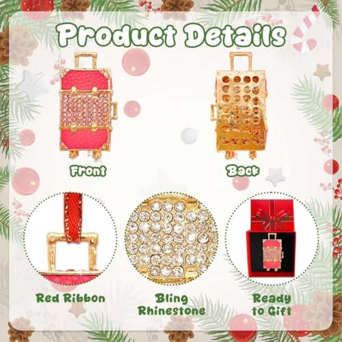 JUESMOS Pink Suitcase Christmas Ornament - Suitcase1, Metal Travel Xmas Keepsake