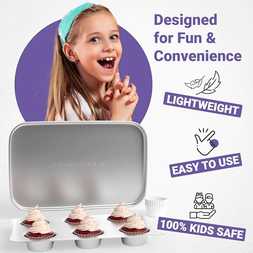 Kids Baking Pan Set with 75 Cupcake Liners, Nonstick Aluminum
