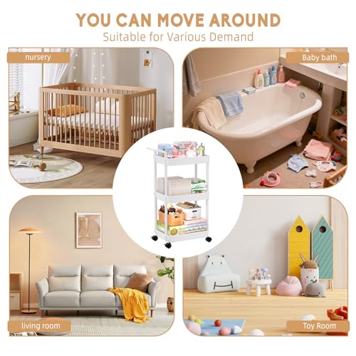 3-Tier Rolling Diaper Caddy Cart for Nursery Essentials and Storage