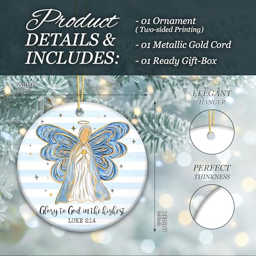 Christian Angel Christmas Ornament with Luke 2:14 Scripture - Religious Holiday Decor