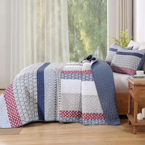 Boho Patchwork Quilt King Size Set - 3 Piece Microfiber Coverlet Bedspread