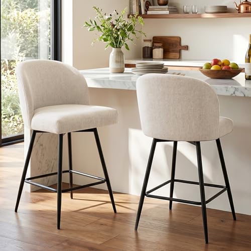 26-Inch Swivel Counter Height Bar Stools with Upholstered Seat, Set of 2