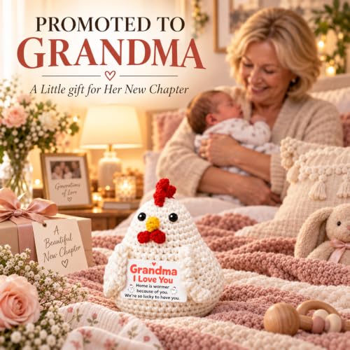 Grandma First Time Gifts from Grandchild - Handmade Crochet Chicken & Heartfelt Card