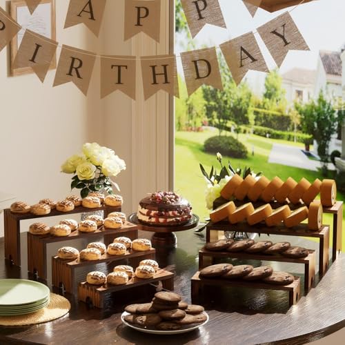 2-Set Tiered Wooden Display Stands for Vendor Booths, Desserts & Decor