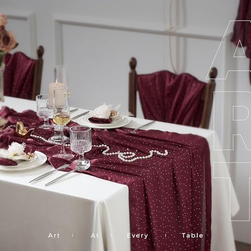Leetaltree Burgundy Dazzle Table Runner with Hot-Fix Rhinestones, 10ft Gift Set for Wedding & Holiday Decor