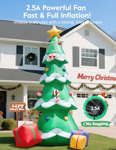 14FT Inflatable Christmas Tree with Lights & Gift Boxes for Yard Decor