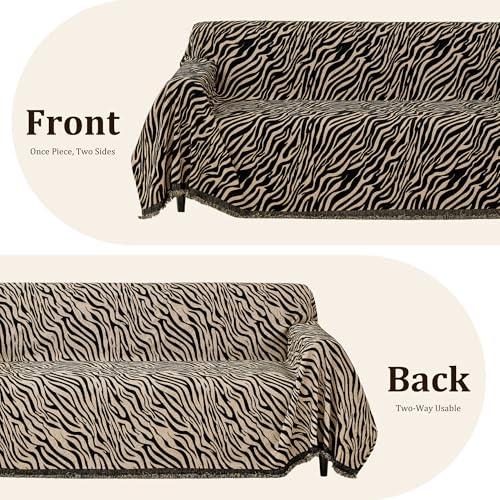 Reversible Zebra Print Chenille Sectional Couch Cover - 71" x 118"