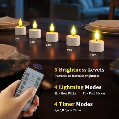 Rechargeable Tea Lights with Remote & Timer - Flameless LED Candles, Eco-Friendly, Battery-Free, 6 Pack