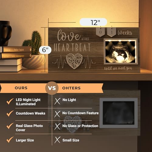Baby Sonogram Picture Frame with LED Glow & Pregnancy Countdown, 4x3
