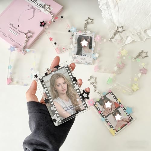 2 Pack Acrylic Photocard Holder Keychain with Cute Star Pendant