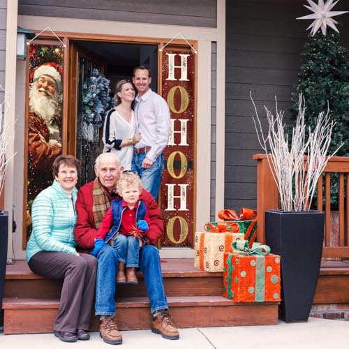 Christmas Door Banner with Santa & 'Ho Ho Ho' - 2 Pack Holiday Porch Decorations