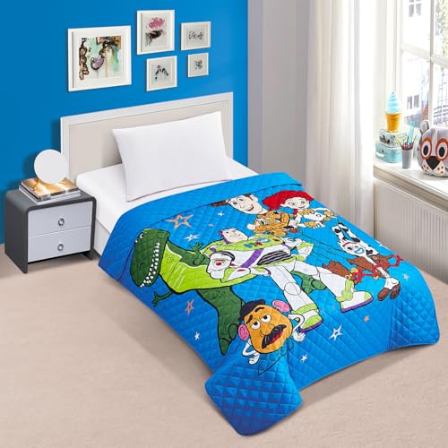 Twin Size Character Quilted Bedspread Bundle with Stickers for Kids