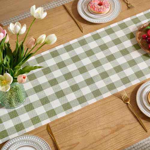 POSEAT Summer Green Gingham Table Runner 108" x 13" (Green) Cotton Blend