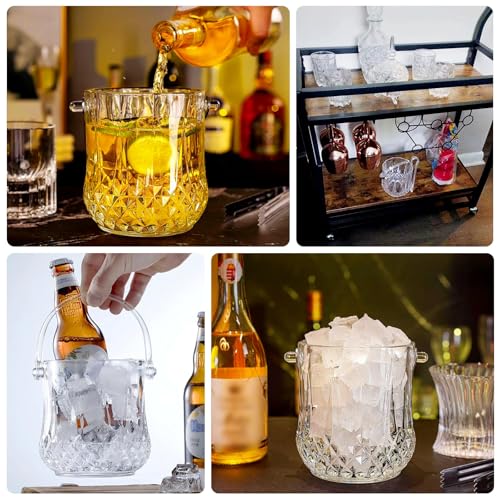 Efavormart 3-Pack Plastic Ice Buckets with Tongs - Clear Crystal-Cut Design, Compact Bar Drink Cooler, Type5