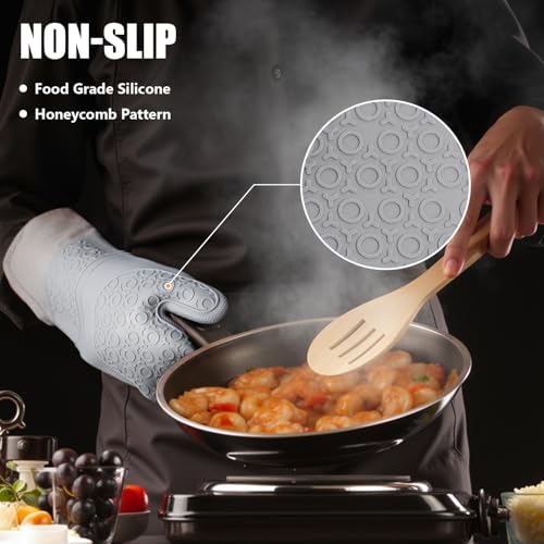 6-Piece Silicone Oven Mitts and Pot Holders Set, Heat-Resistant 15-Inch