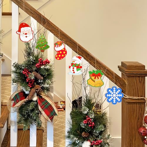 Sophena 80Pcs Wooden Christmas Ornaments Set – 10 DIY Blank Shapes incl. Reindeer, Santa, Tree, Ball, Snowflake, Wreath (Wreath Variant)