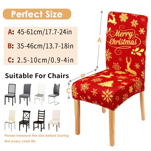 Red Snowflake Xmas Chair Covers Set of 6 - Elastic Removable Washable Dining Slipcovers for Holiday Decor