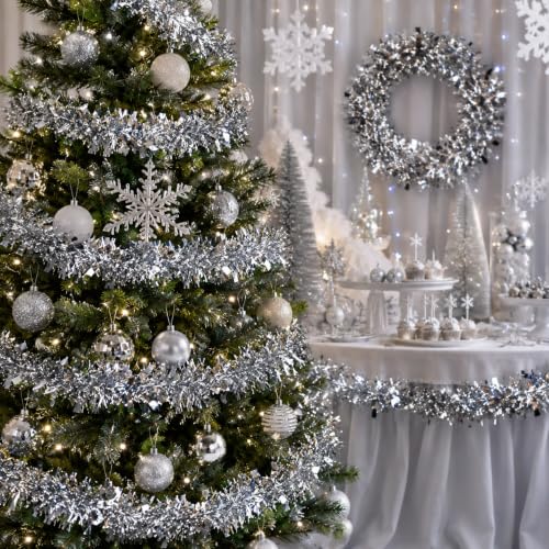 39 FT Silver Tinsel Garland for Christmas Decorations & Holiday Parties