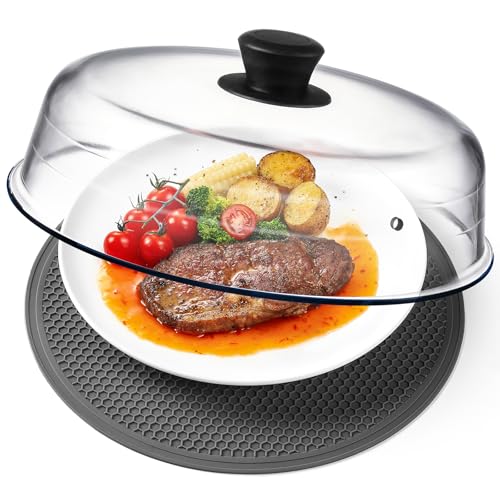 10-Inch Glass Microwave Splatter Cover with Silicone Mat - Vent Hole Lid
