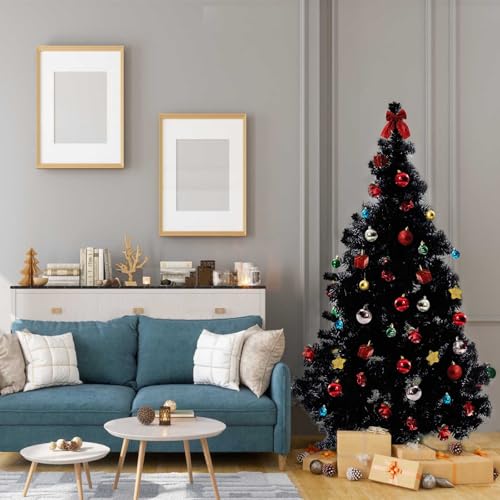 Sweecomb Black Christmas Tree 6ft Tinsel Artificial Tree with 550 Tips Hinged Stand