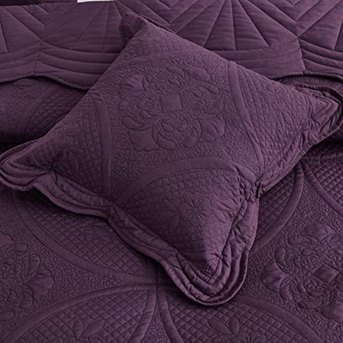 DaisyHuang Oversized Queen Bedspread Set - 5-Piece Reversible Coverlet, Purple