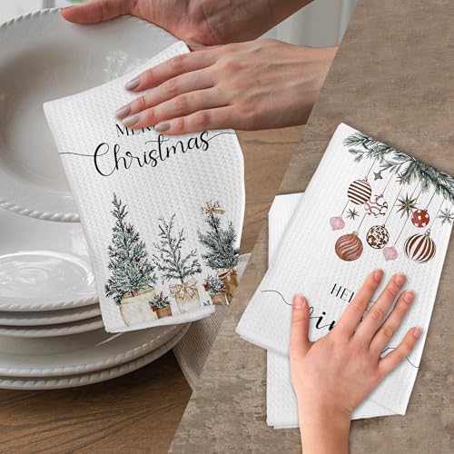 Gnmduw Hello Winter Christmas Kitchen & Hand Towels Set of 2, 16x24 Inches