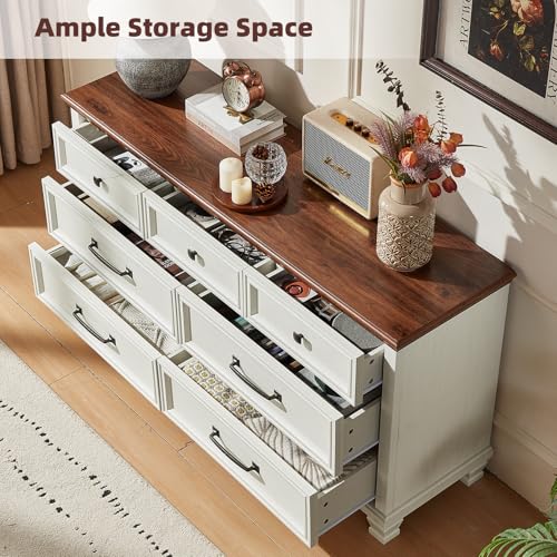 7-Drawer Farmhouse Dresser and Nightstand Set with Charging Station