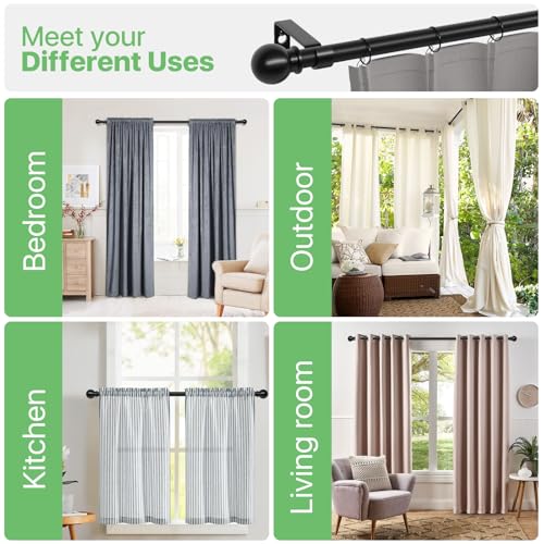 Adjustable Matte Black Curtain Rod Set with Brackets (28 to 48 Inch)