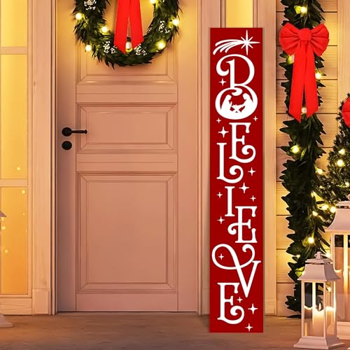 JYKCUL Believe Nativity Porch Sign - 47.2" Vertical Christmas Welcome - Red