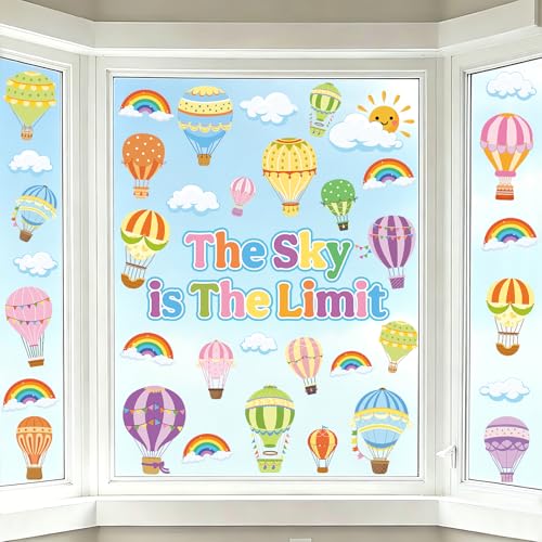 Hot Air Balloon Window Clings - 9 Double-Sided Sheets for Classroom Decor